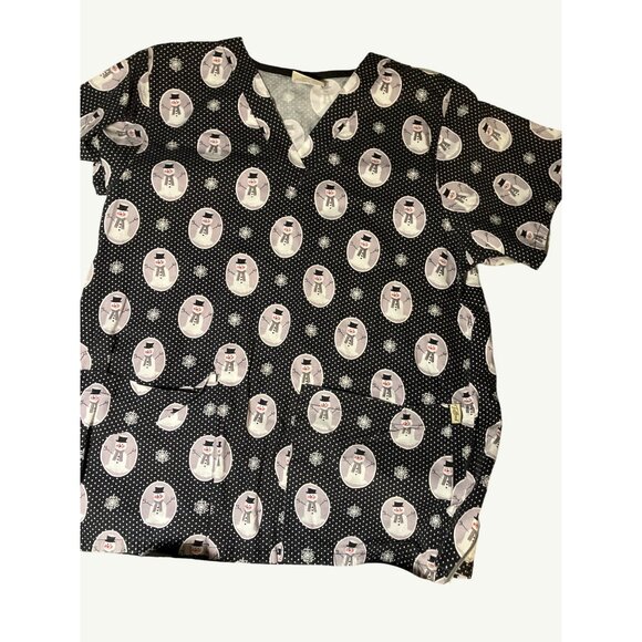 Tafford Women's Nurse Scrub Top Snowman Print  100% Cotton - Picture 6 of 10